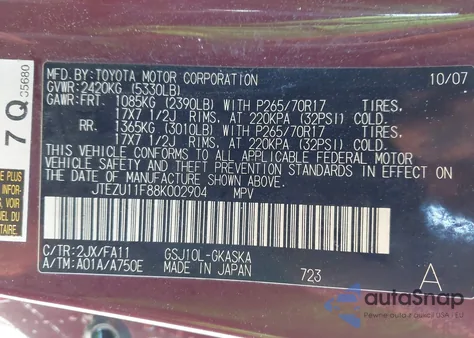 2008 Toyota Fj Cruiser z USA, uszkodzony, nr VIN JTEZU11F88K002904